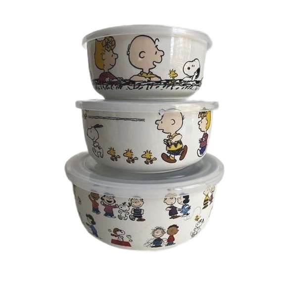 Snoopy & Peanuts Gang Nesting Bowls with Pressure Release Lids - Picture 1 of 3